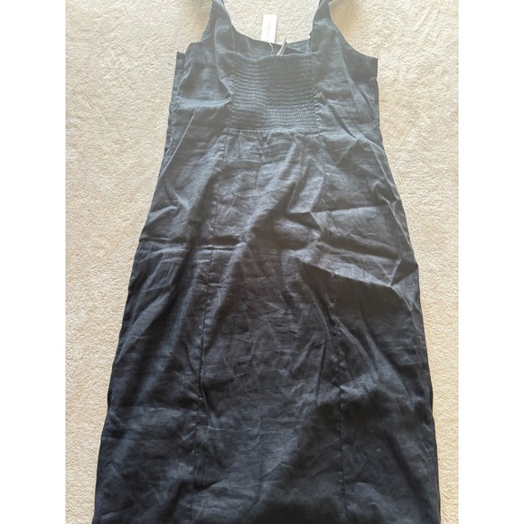 NWT Anthropologie Women's Large Black Linen Midi Dress Button Front Summer - Picture 4 of 4